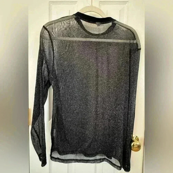 Vintage Tops - WhimsiGoth Mesh Longsleeve Sheer Shirt Women’s Medium Fairy Shimmer Black Y2K